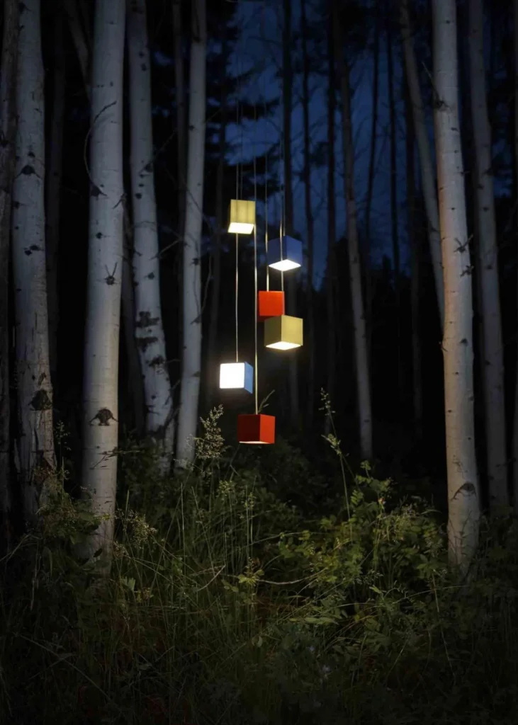 CUBE LED pendant light inspired by the Rubik’s Cube, featuring a compact 3-inch geometric form and colorful finish options. Designed and manufactured by Karice.