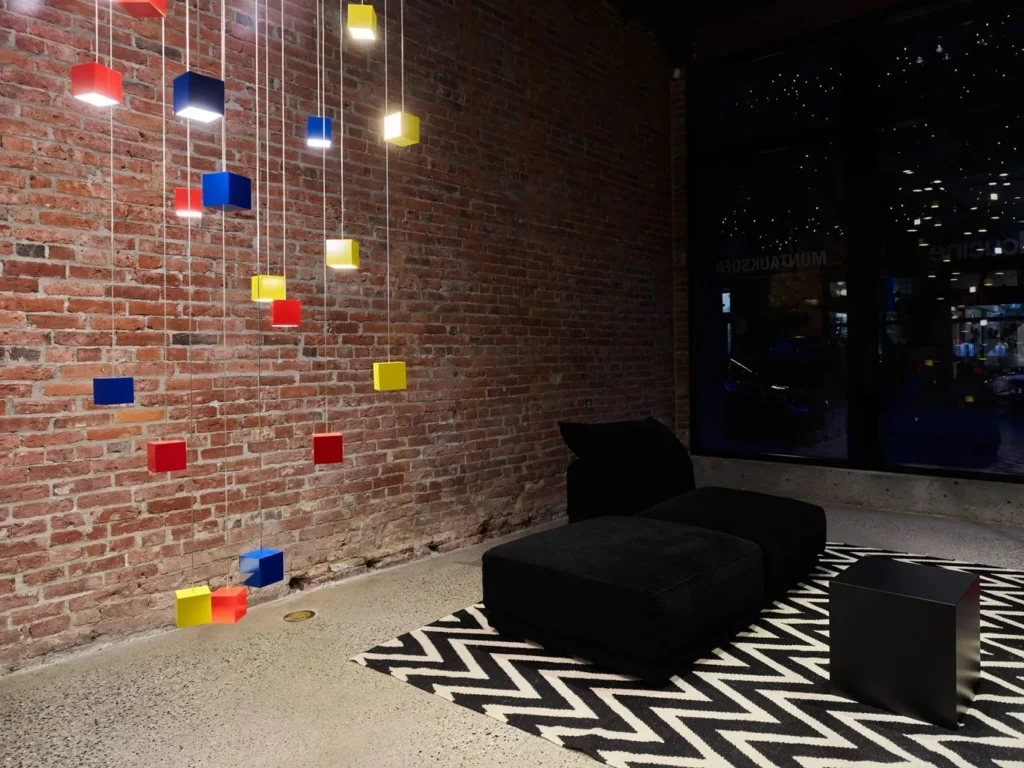CUBE LED pendant light inspired by the Rubik’s Cube, featuring a compact 3-inch geometric form and colorful finish options. Designed and manufactured by Karice.