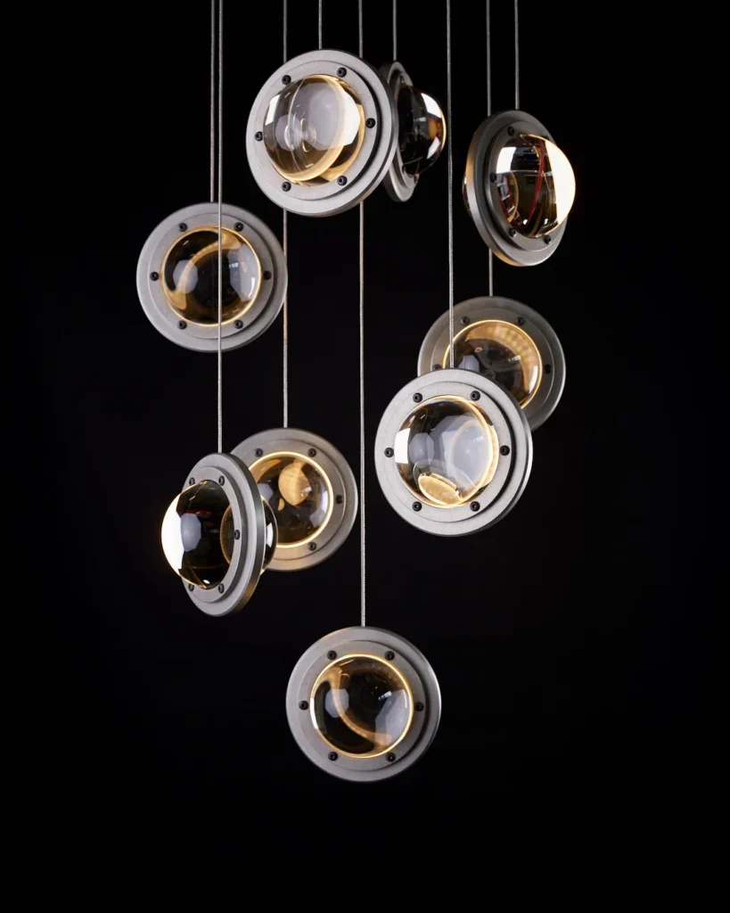 Da Vinci Infinity 1519 pendant light by Karice. Inspired by Leonardo da Vinci, symbolizing a setting sun, as 1519 is the year he passed away. Made out of antiqued genuine brass to reflect the old-age era.
