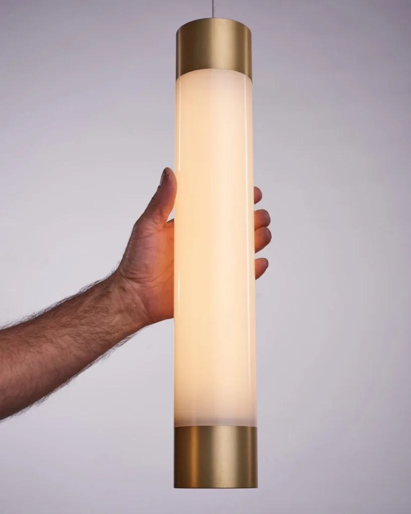 Modern Mega Fuse LED pendant with anodized finish. Designed and manufactured by Karice.
