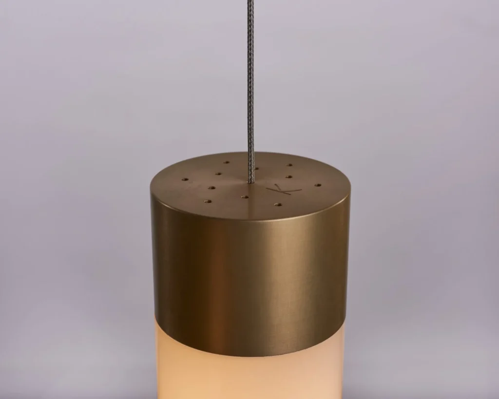 Modern Mega Fuse LED pendant with anodized finish. Designed and manufactured by Karice.