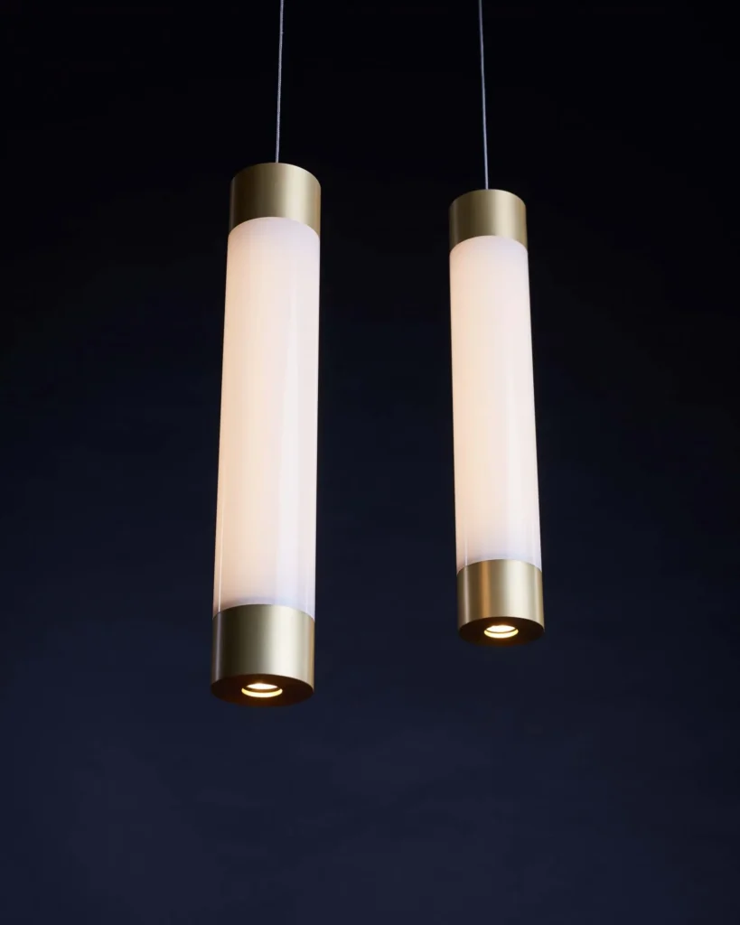 Modern Mega Fuse LED pendant with anodized finish. Designed and manufactured by Karice.