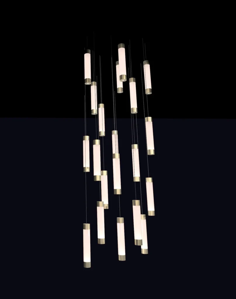 Modern Mega Fuse LED pendant with anodized finish. Designed and manufactured by Karice.