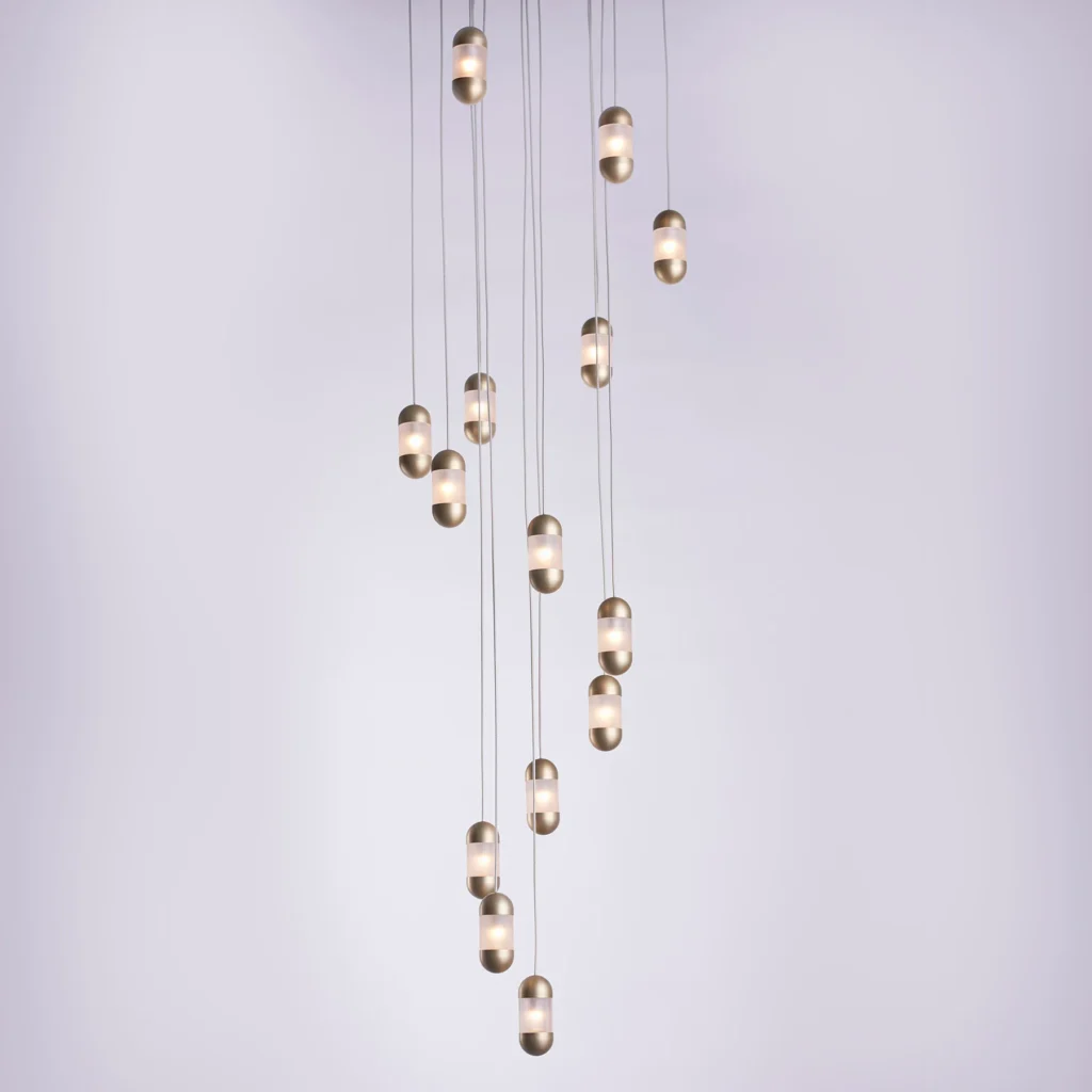 OLO LED pendant light with oval acrylic diffuser. Designed and manufactured by Karice.