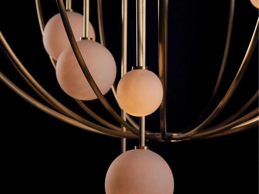 Brass Birdcage Chandelier for Blubird Clothing. Manufactured by Karice.
