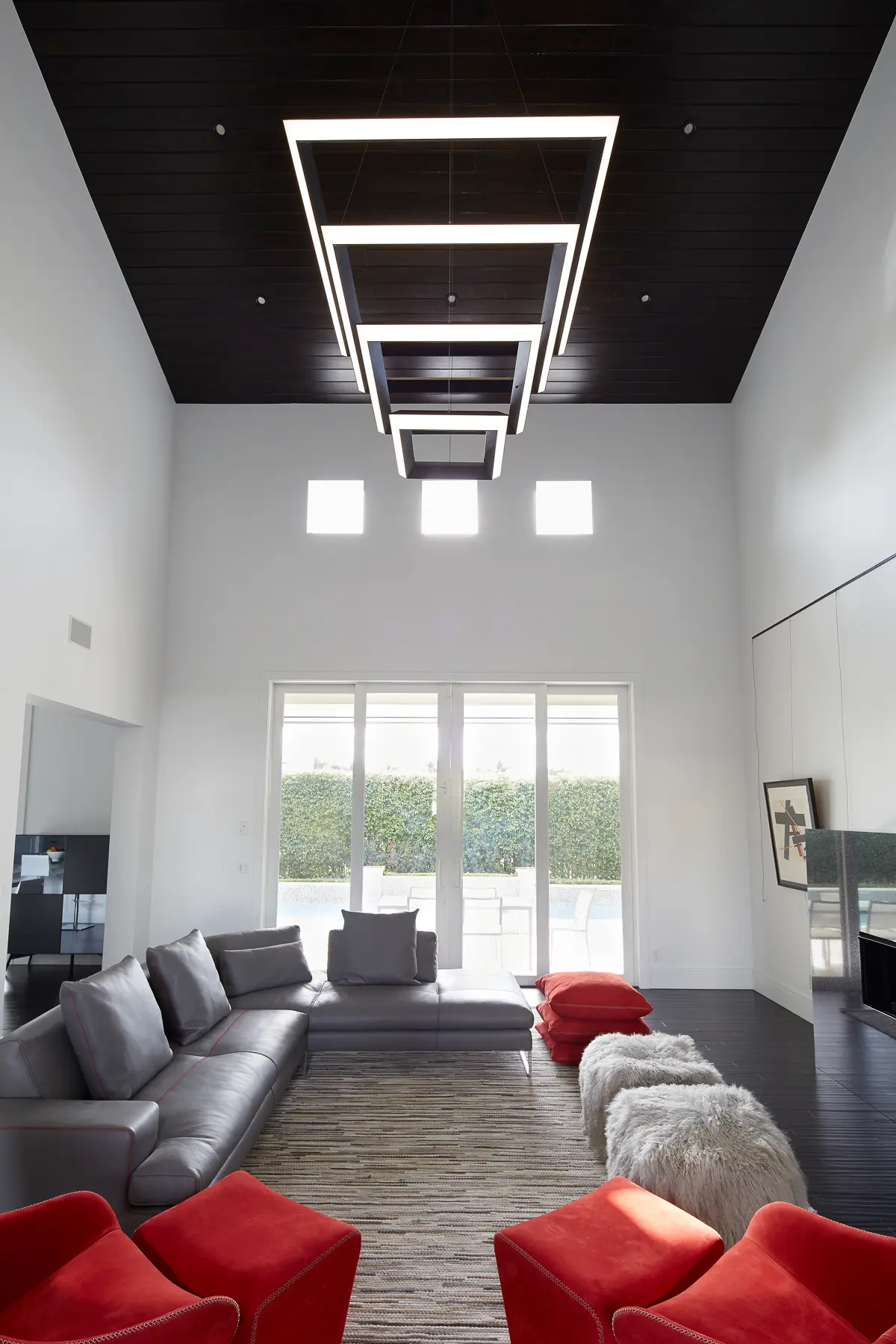 Large four-tier square chandelier for a private residence in Florida. Manufactured and installed by Karice.
