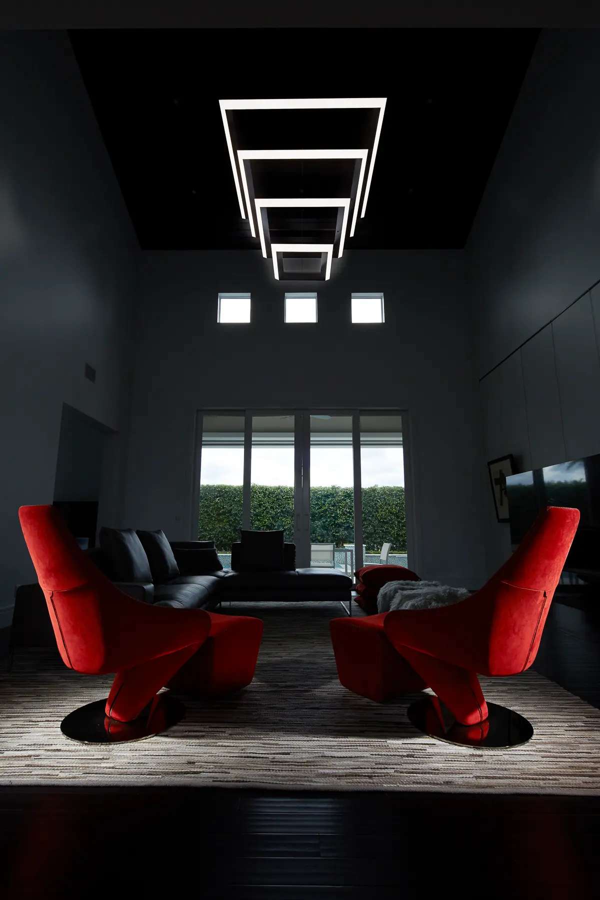 Large four-tier square chandelier for a private residence in Florida. Manufactured and installed by Karice.