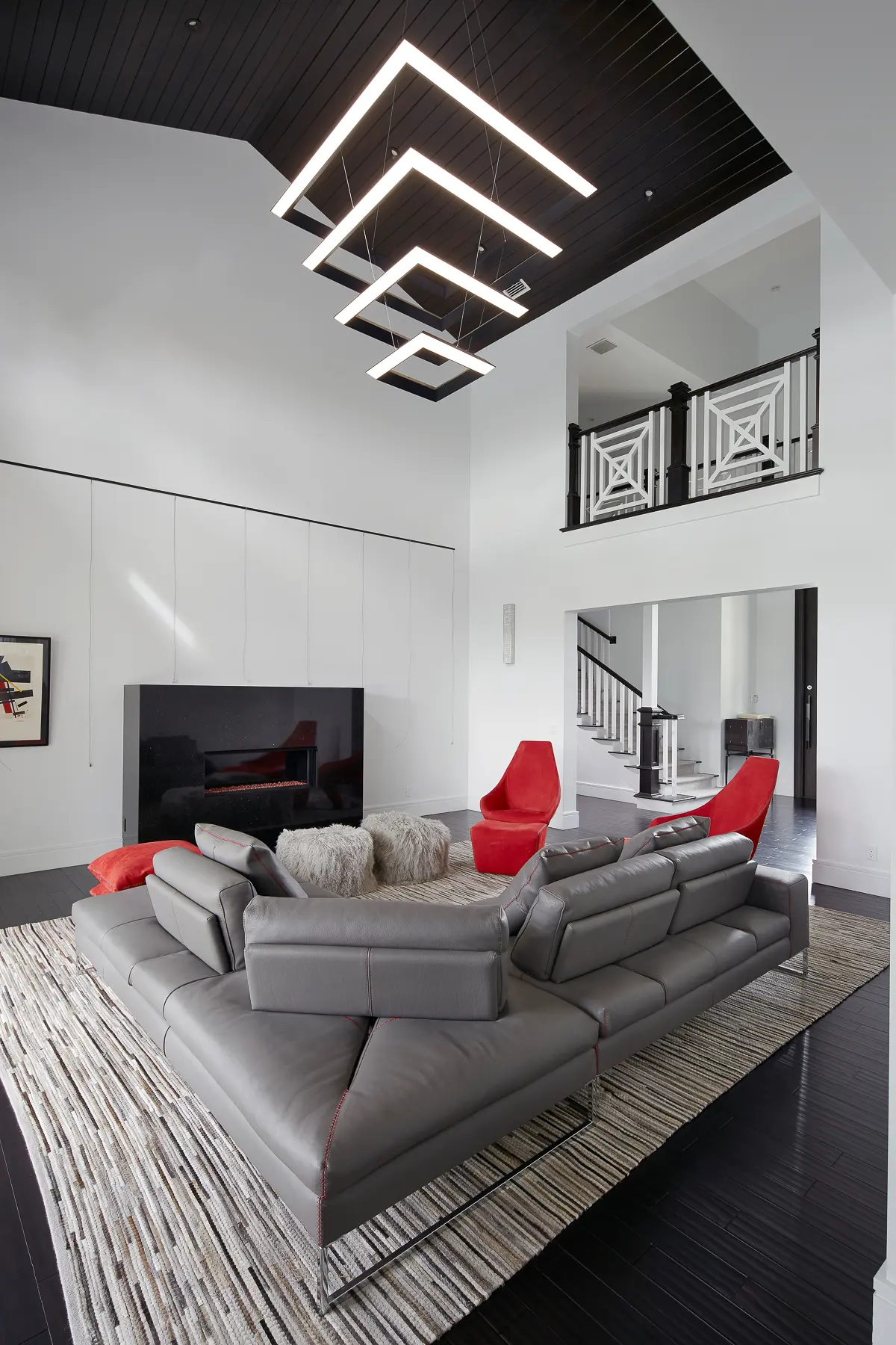 Large four-tier square chandelier for a private residence in Florida. Manufactured and installed by Karice.