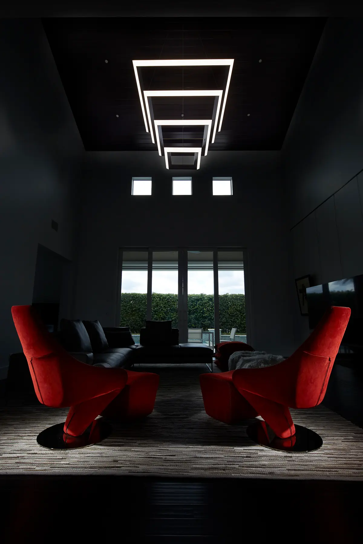 Large four-tier square chandelier for a private residence in Florida. Manufactured and installed by Karice.