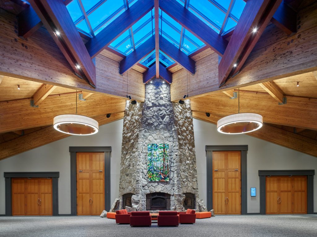 Architectural custom chandeliers for Whistler Conference Centre. Manufactured by Karice.