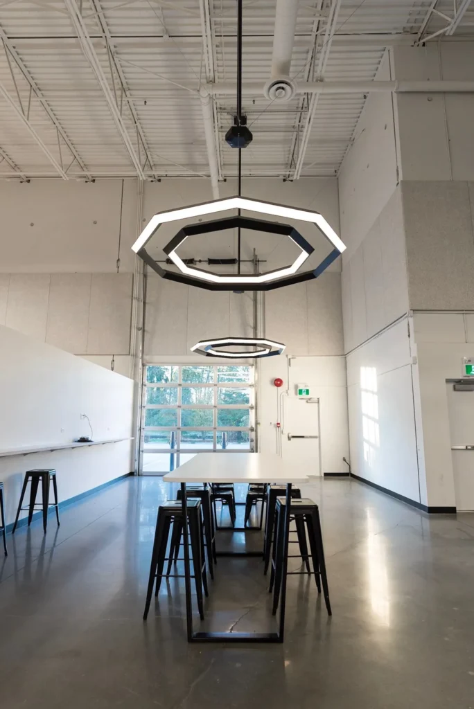 Geometric LED pendant lighting for Arc'teryx. Manufactured by Karice.