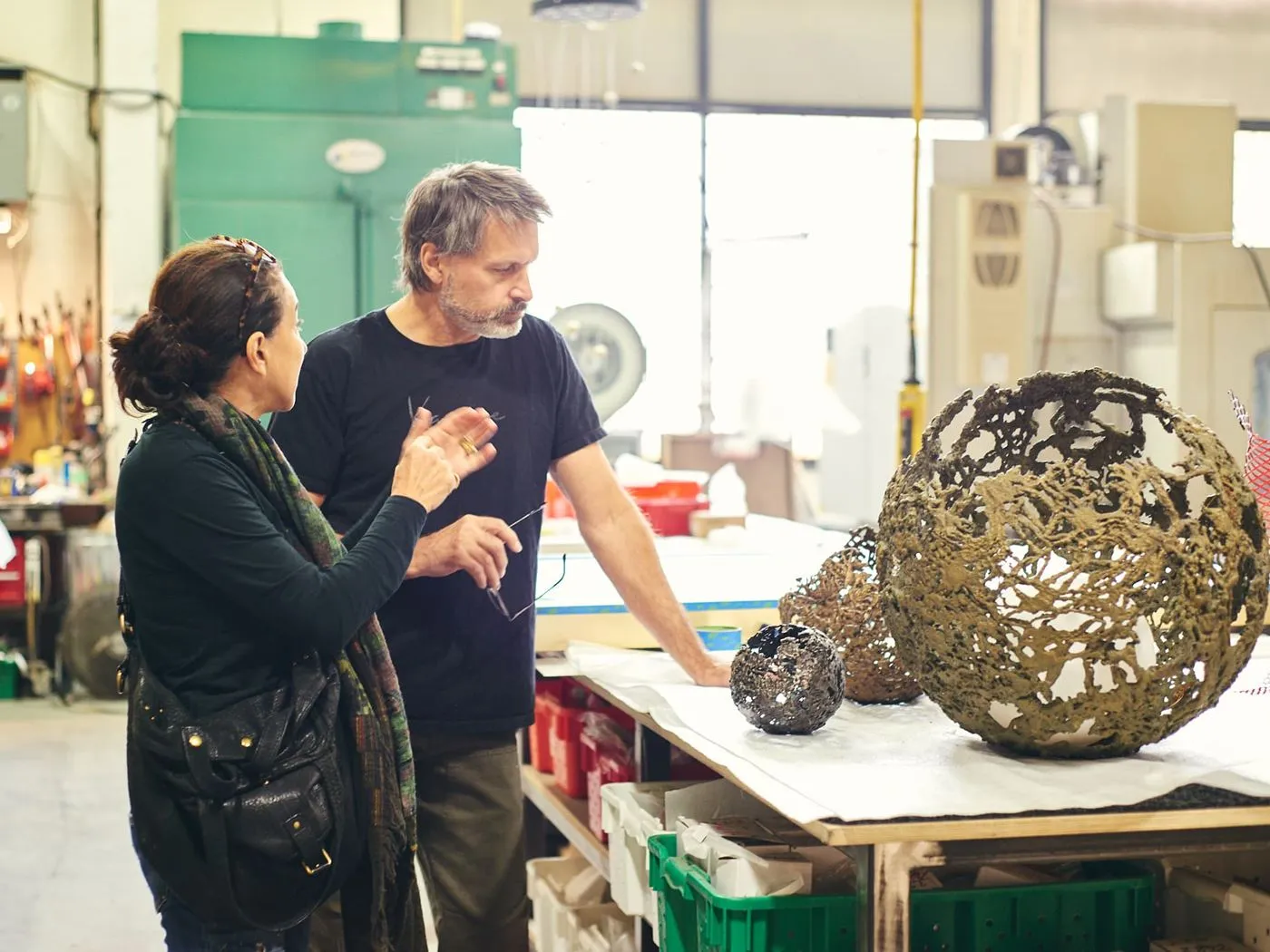 Karice and Marie Khouri planning for the decorative sculptural floor lamps for Montauk Sofa in Vancouver, BC, CA.