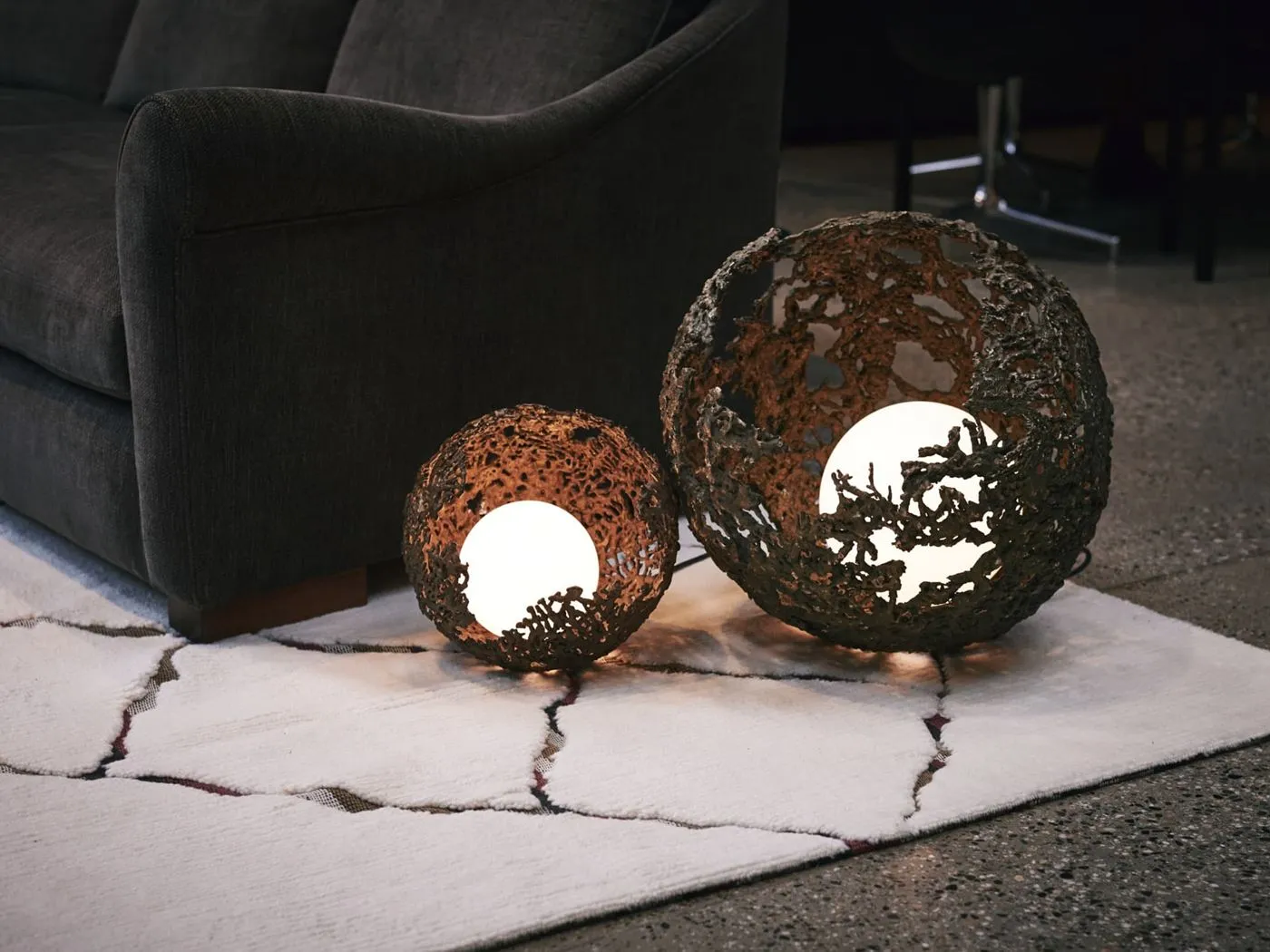 Decorative sculptural floor lamp for Montauk Sofa in Vancouver, BC, CA. Manufactured by Karice, in collaboration with Marie Khouri.
