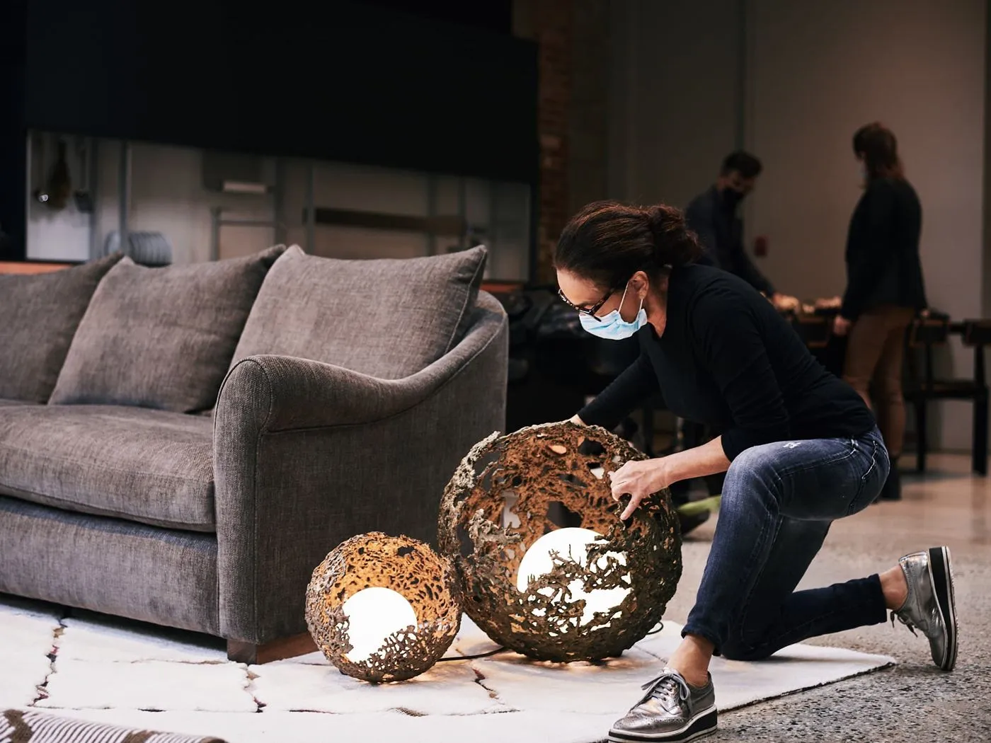 Decorative sculptural floor lamp for Montauk Sofa in Vancouver, BC, CA. Manufactured by Karice, in collaboration with Marie Khouri.