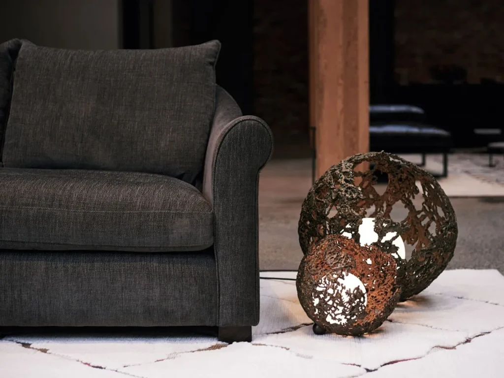 Decorative sculptural floor lamp for Montauk Sofa in Vancouver, BC, CA. Manufactured by Karice, in collaboration with Marie Khouri.