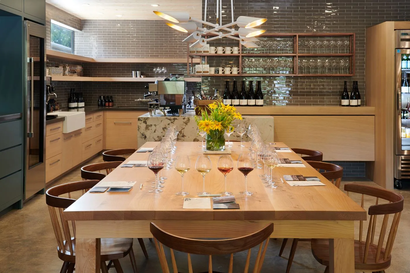 Wine room chandelier lighting for Long Meadow Ranch Winery's Anderson Valley Tasting Room in Philo, CA, USA. Fabricated by Karice.