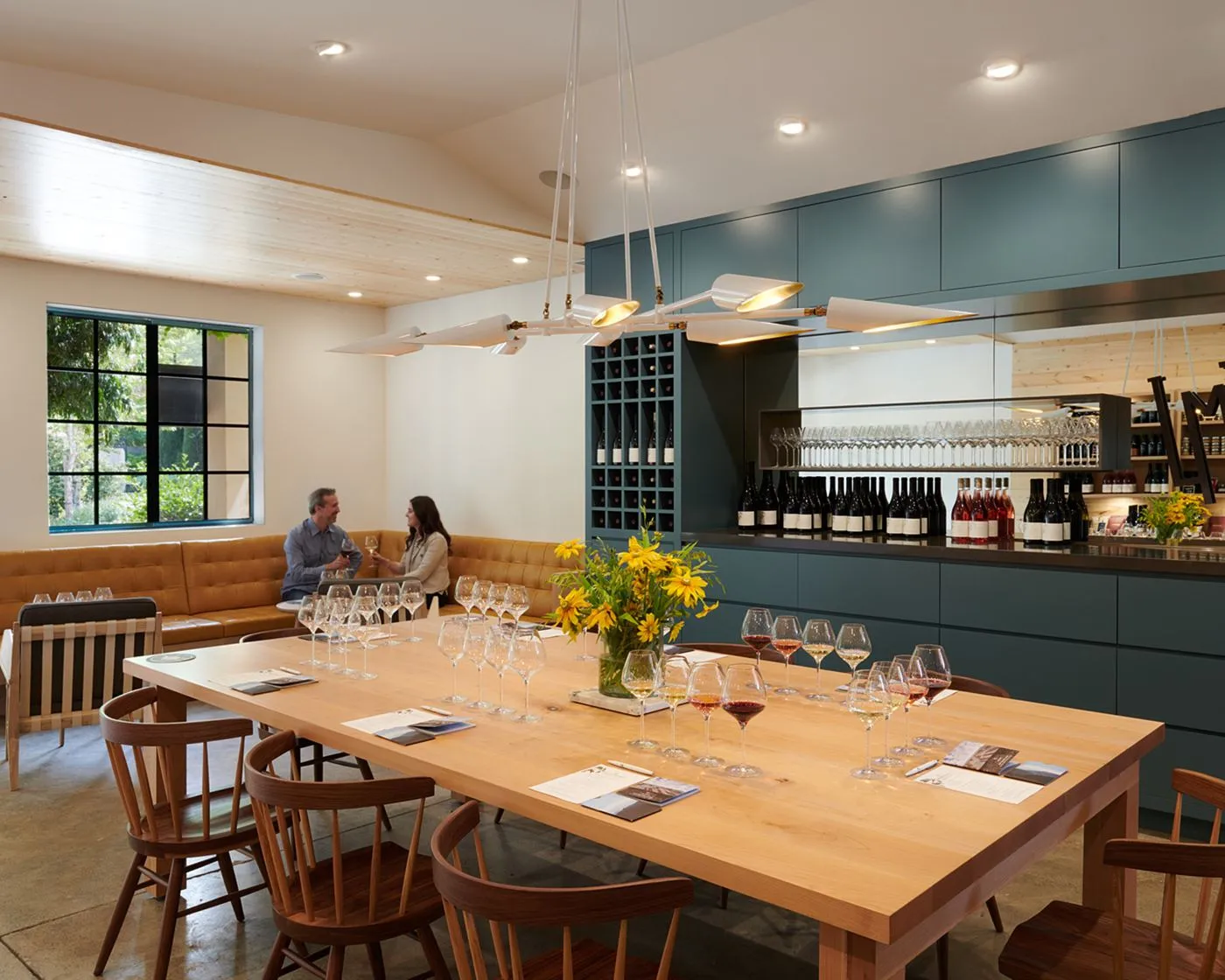 Wine room chandelier lighting for Long Meadow Ranch Winery's Anderson Valley Tasting Room in Philo, CA, USA. Fabricated by Karice.