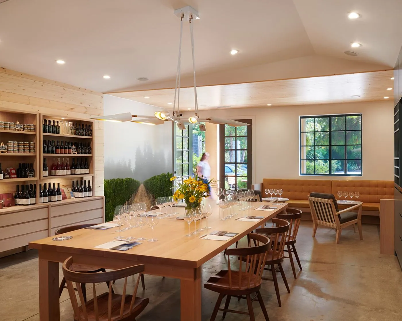 Wine room chandelier lighting for Long Meadow Ranch Winery's Anderson Valley Tasting Room in Philo, CA, USA. Fabricated by Karice.