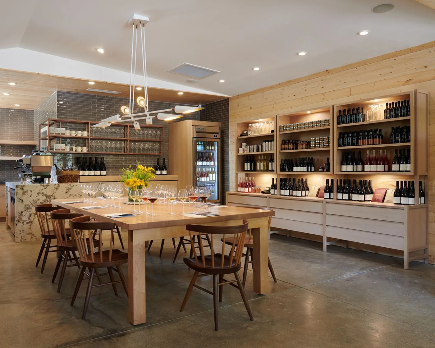 Wine room chandelier lighting for Long Meadow Ranch Winery's Anderson Valley Tasting Room in Philo, CA, USA. Fabricated by Karice.