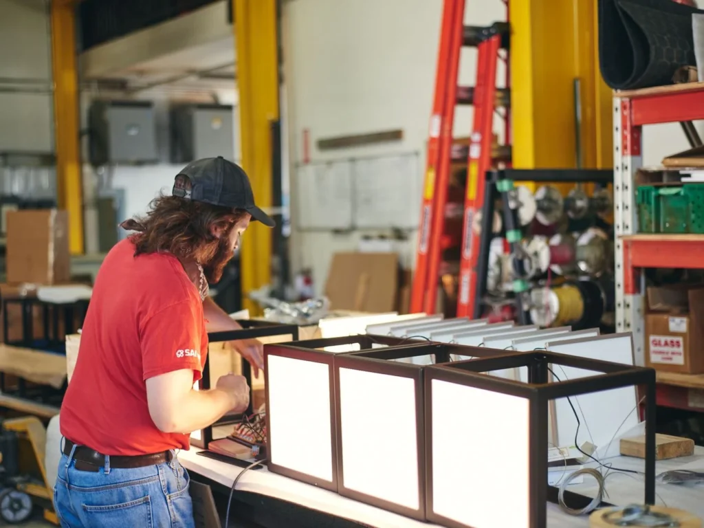 Frame fixture by Karice Lighting, available as an unlit frame or with a downlit LED panel.