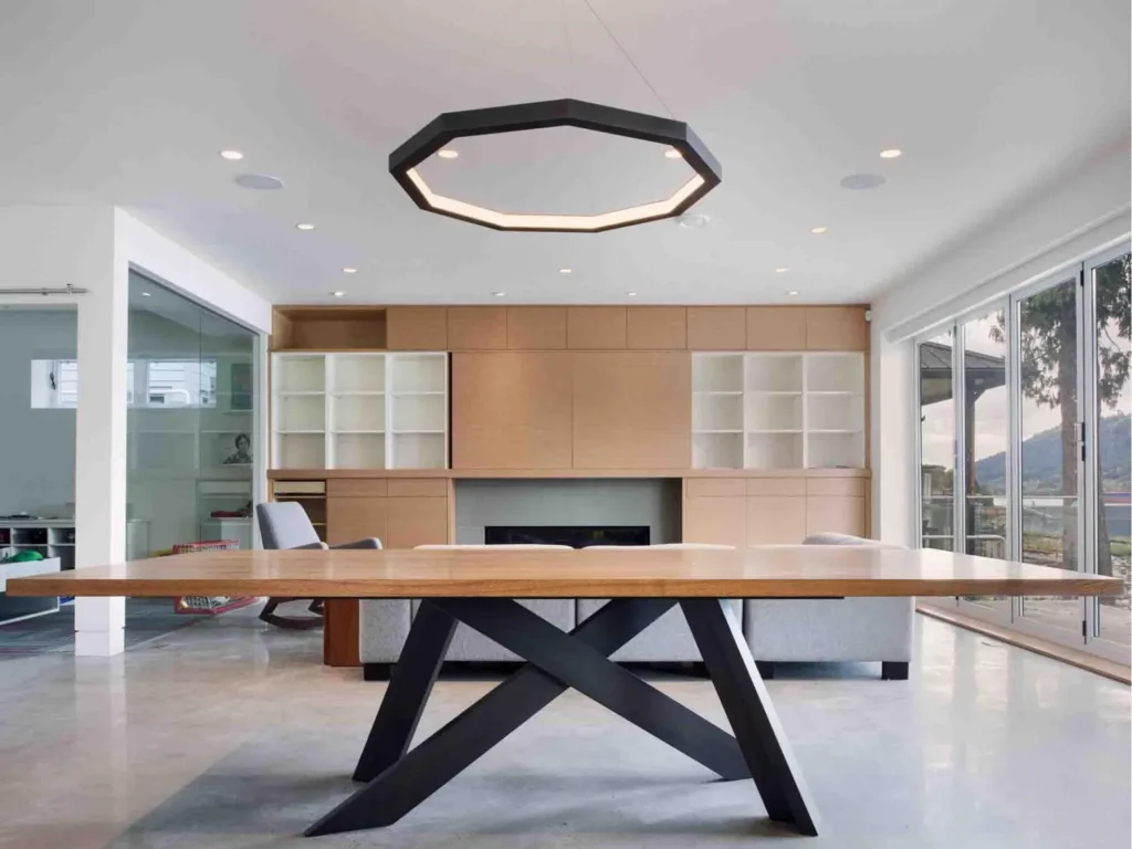 Luxennea Series 2 LED pendant with nine-sided geometric form, faceted aluminum construction, and inward diffused illumination. Designed and manufactured by Karice.
